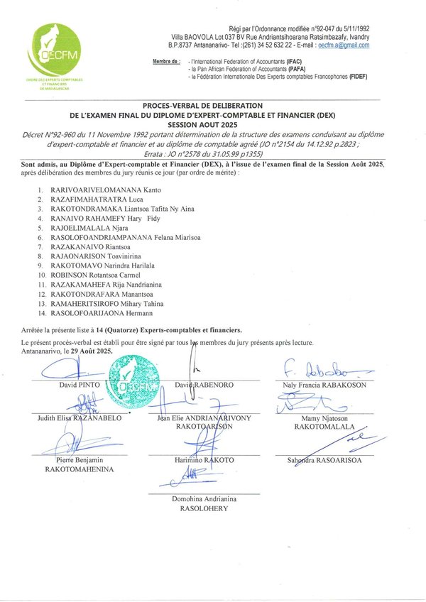 résultat examen final